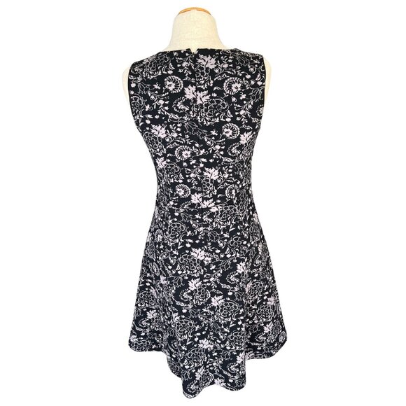 Loft Tank Dress Black/Grey Floral Thick Fabric Size 4 A-Line Zip Cocktail Formal - Picture 3 of 7